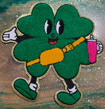 4 Leaf Clover with Tumbler  - Chenille/Sequins Iron On Patch