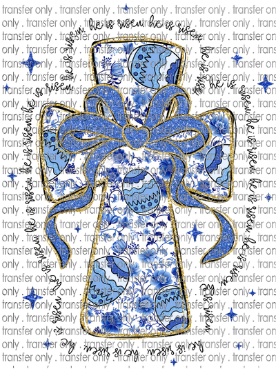 EST 240 Blue Flroal Cross He has Risen