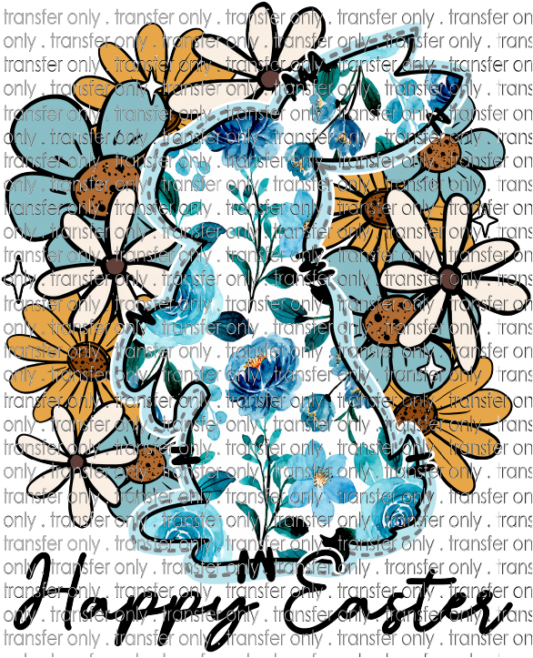 EST 252 Floral Bunny Teal with Brown Flowers