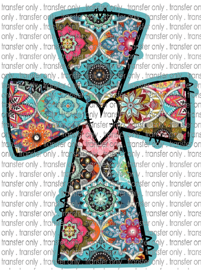 FAITH 199 Turquoise Boho Floral Cross