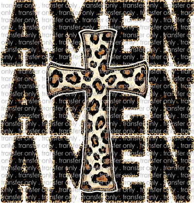 FAITH 212 Stacked Amen Black with Leopard Border