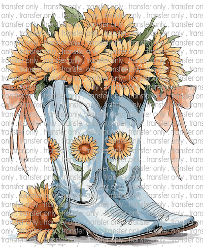 FLW 109 Blue Cowboy Boots with Sunflowers