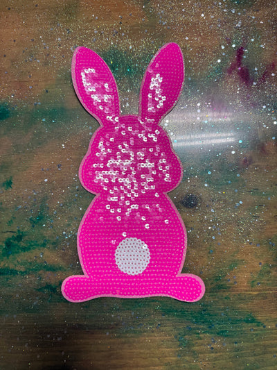 Pink Bunny - Chenille/Sequins Iron On Patch