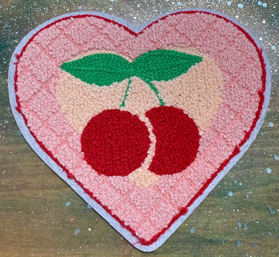 Cherries In Heart- Chenille/Sequins Iron On Patch