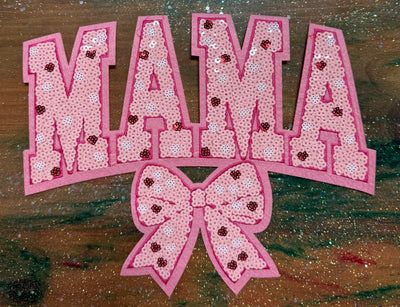 Mama Light Pink Sequins - Chenille/Sequins Iron On Patch