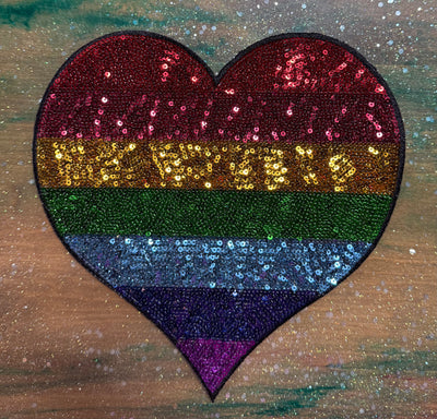 Rainbow Sequins Heart - Chenille/Sequins Iron On Patch