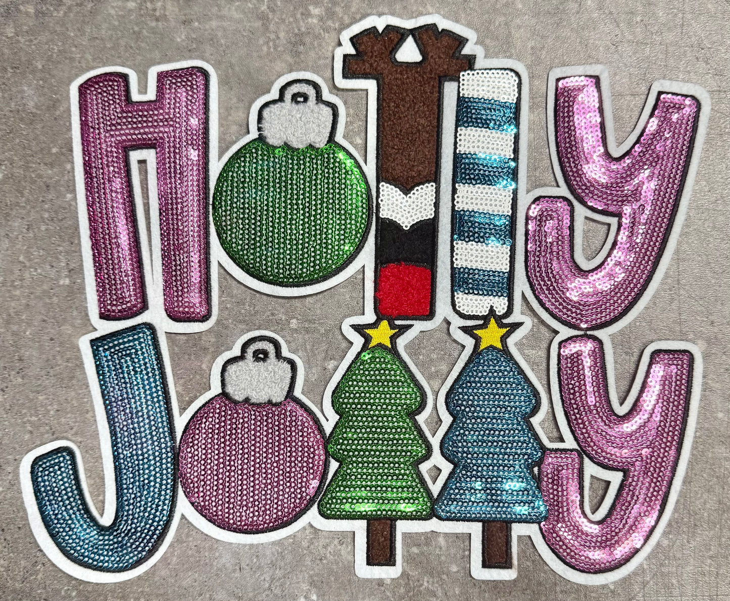 Holly Jolly - Chenille/Sequins Iron On Patch