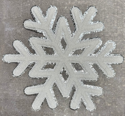 White and Silver Snowflake - Chenille Iron On Patch