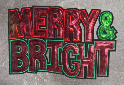 Merry and Bright Red and Green - Chenille/Sequins Iron On Patch