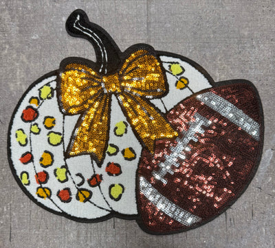 Pumpkin and Football - Sequins Iron On Patch