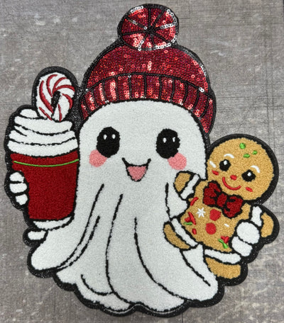 Christmas Ghost - Chenille/Sequins Iron On Patch