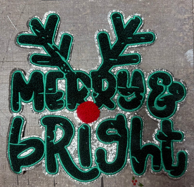 Merry And Bright Reindeer Green - Chenille/Sequins Iron On Patch