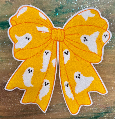 Orange Ghost Bow - Sequins Iron On Patch