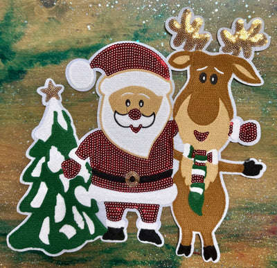 Santa Reindeer and Tree - Iron On Patch