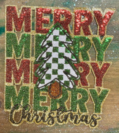 Merry Christmas Checked Tree - Iron On Patch