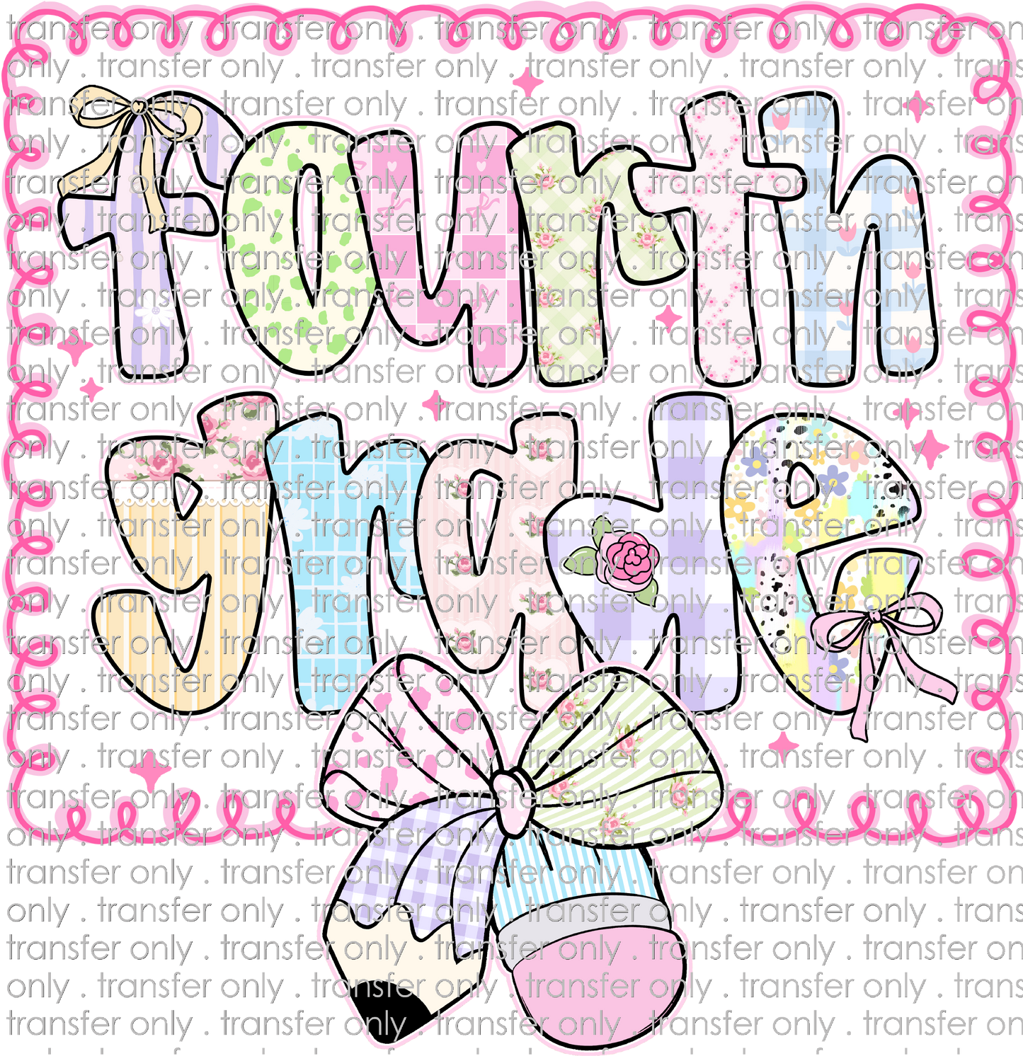 SCH 2123 Fourth Grade Pink Swirl with Pattern Bow