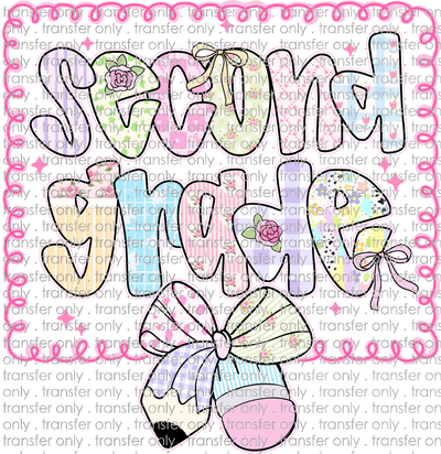 SCH 2175 Second Grade Pink Swirl with Pattern Bow