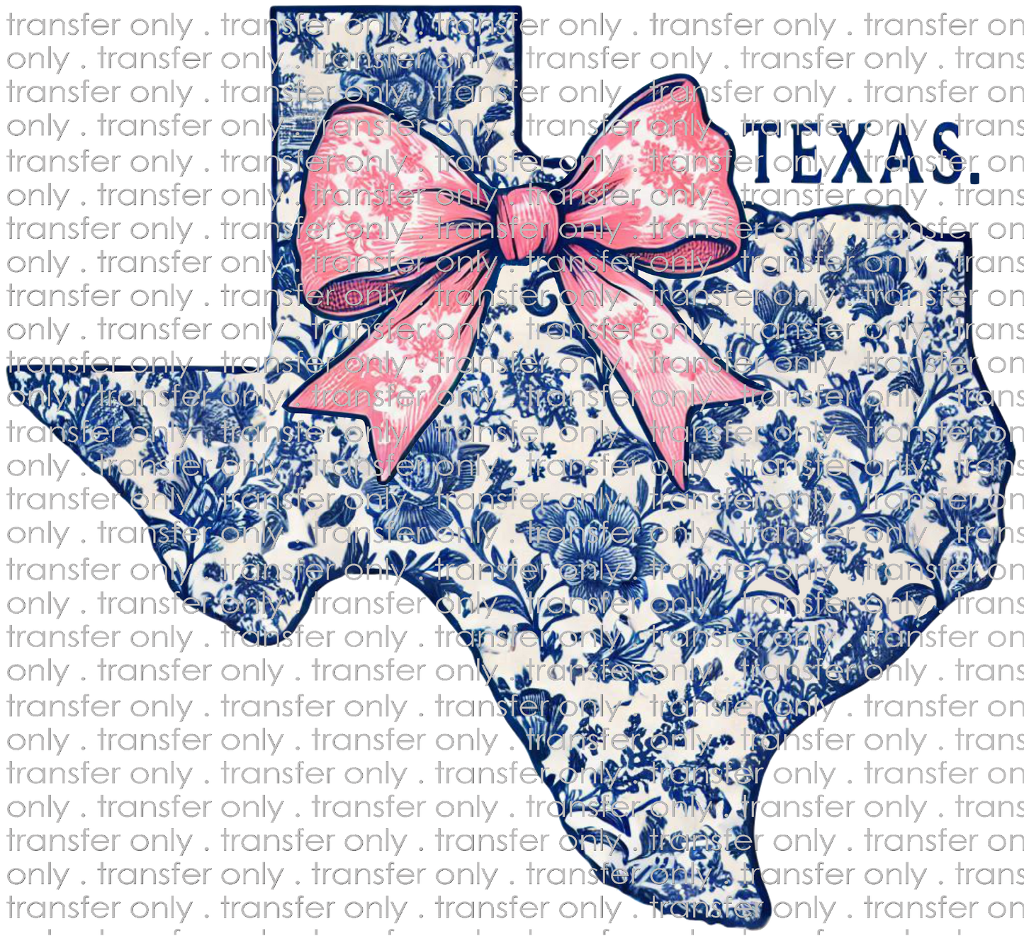 TX 157 Blue Toile Texas Pink Bow