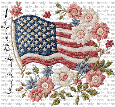USA 281 American Flag with Flowers in Faux Applique