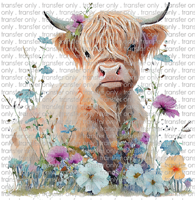 SW 130 Highland Cow Colorful Flowers